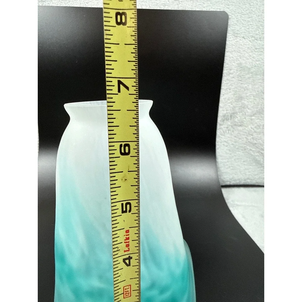 2 Frosted Glass Lamp Shades Turquoise Teal/Cyan White Ombre Handkerchief Ruffled